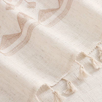 Beige Geometric Semi-Sheer Curtain with Tassels