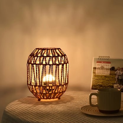 Handcrafted Rattan Table Lamp with Linen Shade
