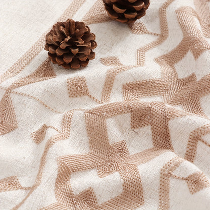 Beige Geometric Semi-Sheer Curtain with Tassels