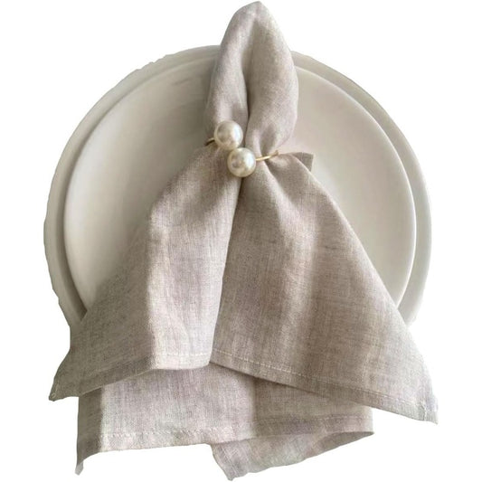 Elegant Beige Linen Napkins - Set of 4 (50.8cm)