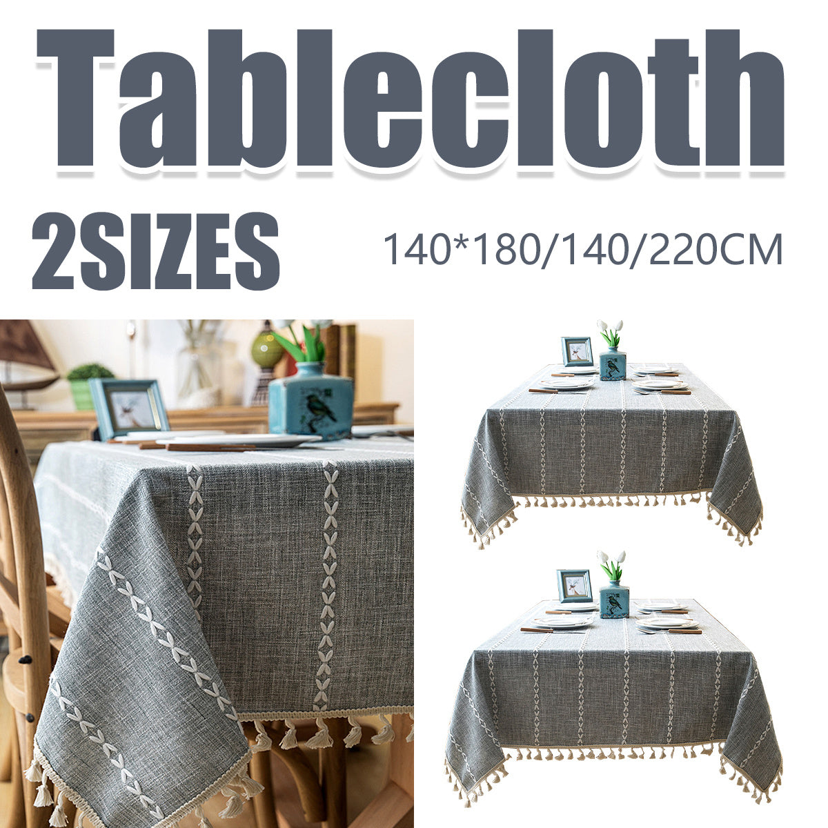 Extra Long Linen Blend Tablecloth - Rectangular