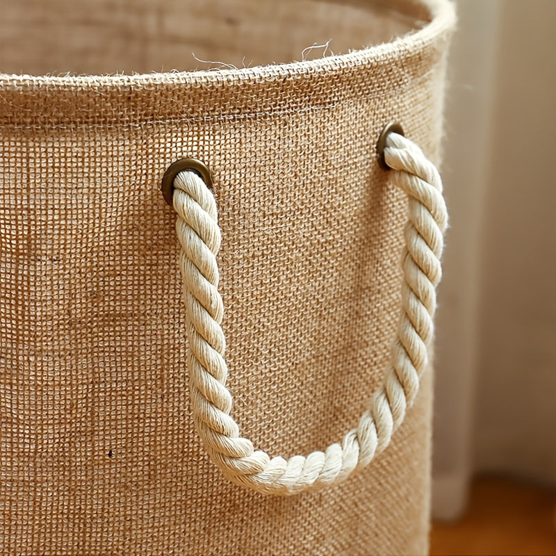 Foldable Jute Laundry Basket with Handles