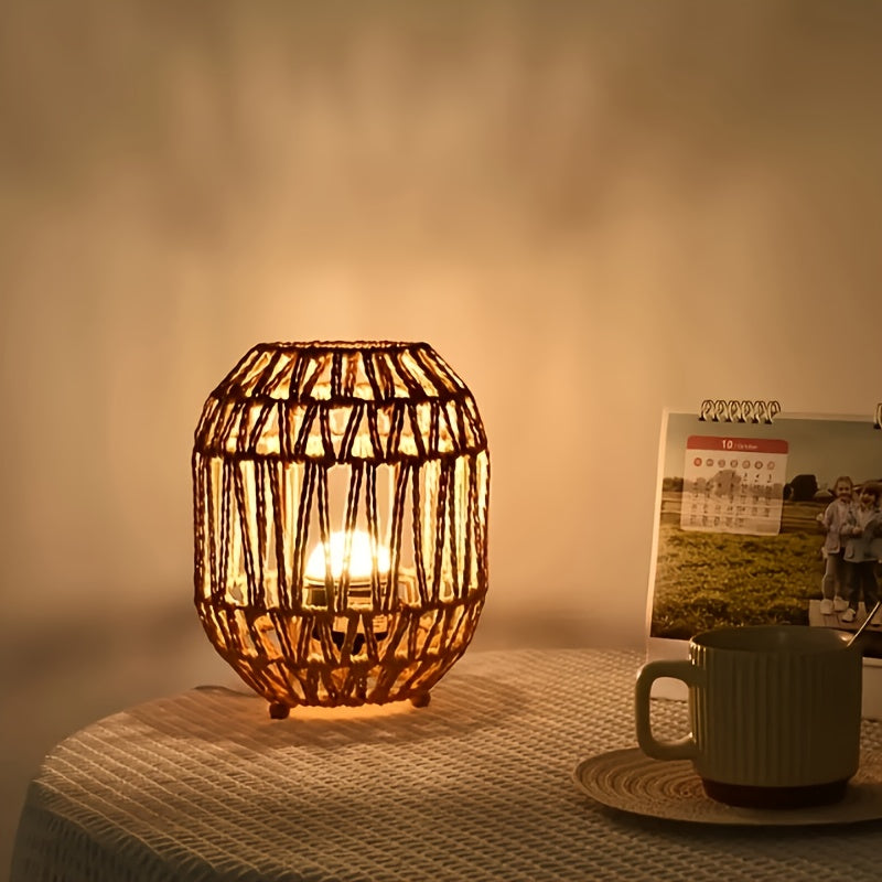 Handcrafted Rattan Table Lamp with Linen Shade