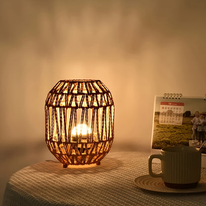 Handcrafted Rattan Table Lamp with Linen Shade