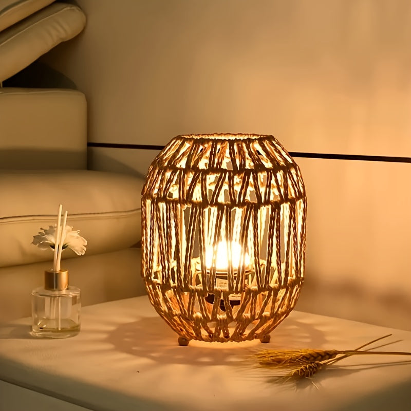 Handcrafted Rattan Table Lamp with Linen Shade