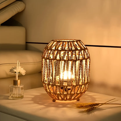 Handcrafted Rattan Table Lamp with Linen Shade