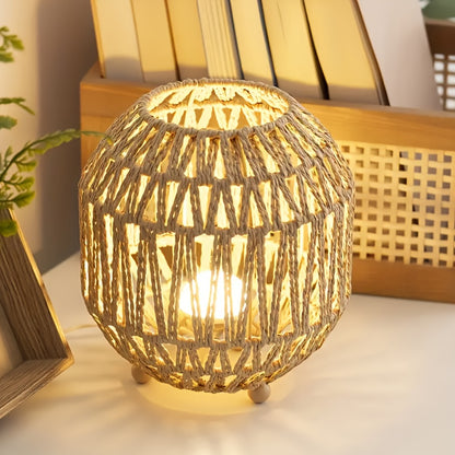 Handcrafted Rattan Table Lamp with Linen Shade