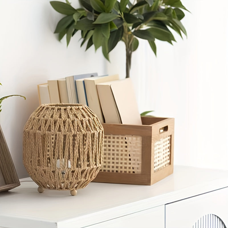 Handcrafted Rattan Table Lamp with Linen Shade