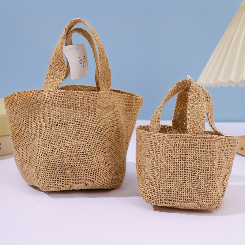 Natural Linen Tote Bags - Set of 10