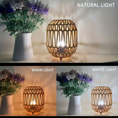 Handcrafted Rattan Table Lamp with Linen Shade