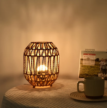 Handcrafted Rattan Table Lamp with Linen Shade