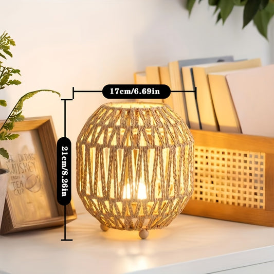 Handcrafted Rattan Table Lamp with Linen Shade