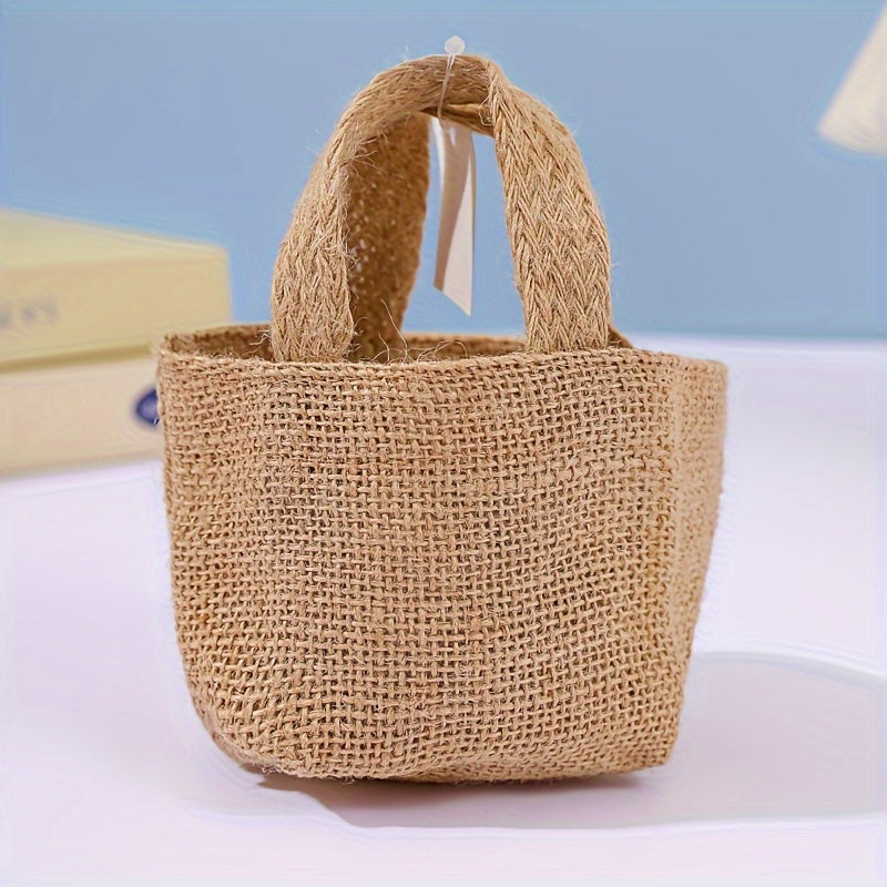 Natural Linen Tote Bags - Set of 10