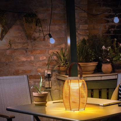 Rattan Solar Table Lamp - Portable Outdoor Light