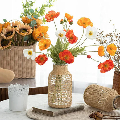 Rattan-Wrapped Glass Vase