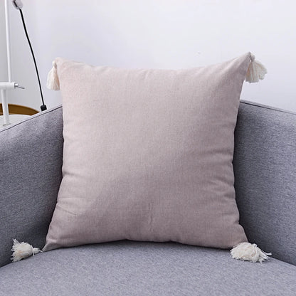 Cotton Linen Cushion Cover with Tassels