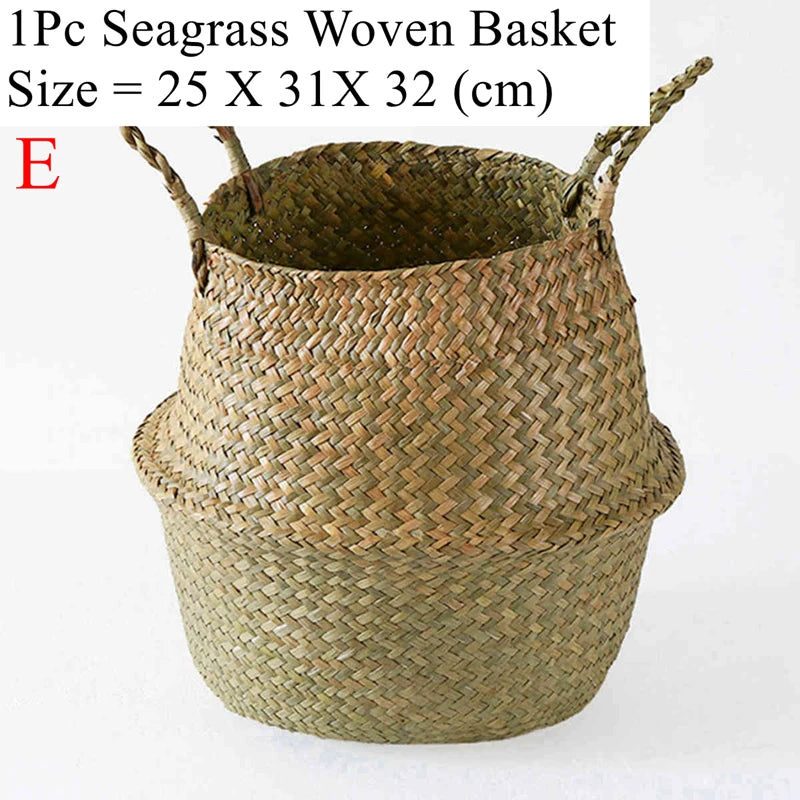 Seagrass Woven Storage Basket - Folding Organizer