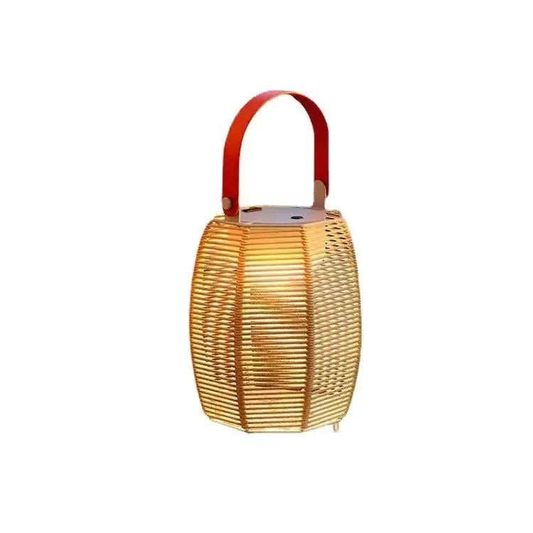 Rattan Solar Table Lamp - Portable Outdoor Light