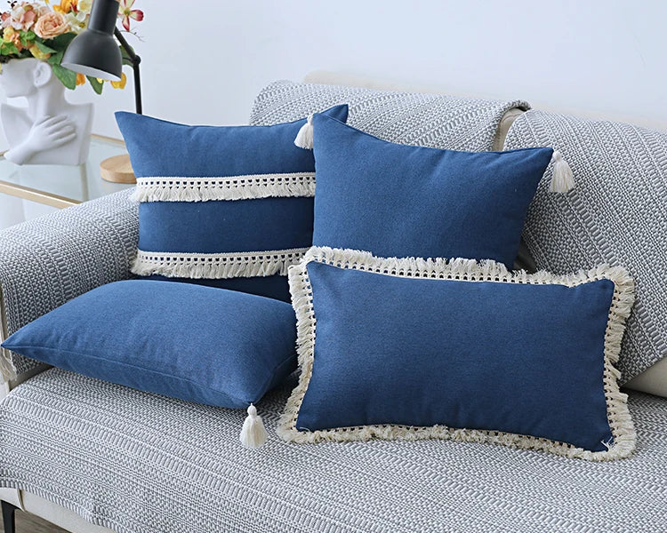 Cotton Linen Cushion Cover with Tassels