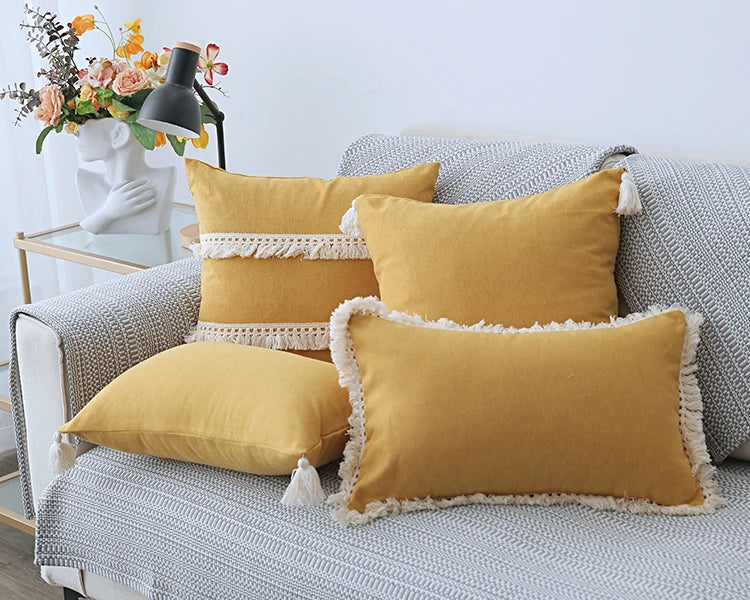 Cotton Linen Cushion Cover with Tassels