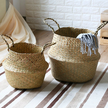 Seagrass Woven Storage Basket - Folding Organizer