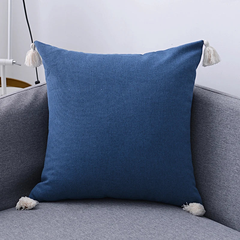 Cotton Linen Cushion Cover with Tassels