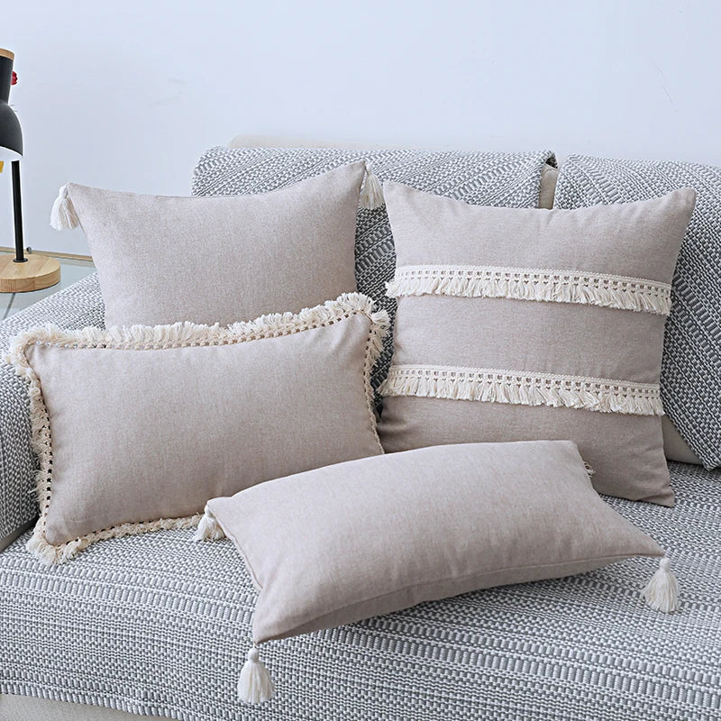 Cotton Linen Cushion Cover with Tassels