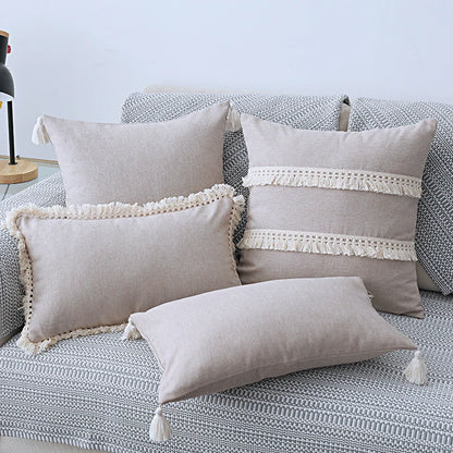Cotton Linen Cushion Cover with Tassels