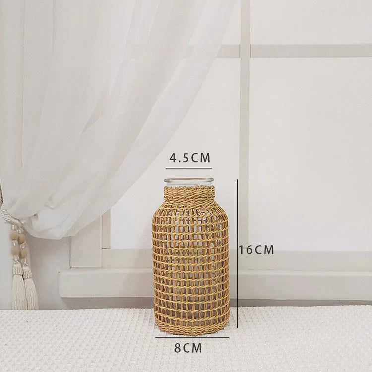 Rattan-Wrapped Glass Vase