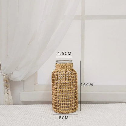Rattan-Wrapped Glass Vase