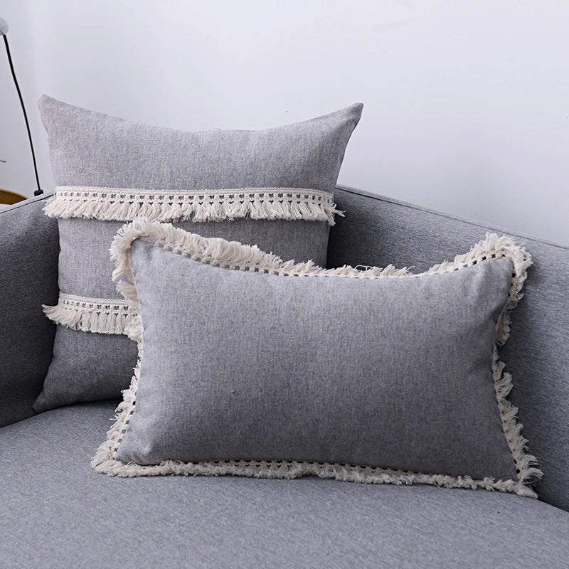 Cotton Linen Cushion Cover with Tassels