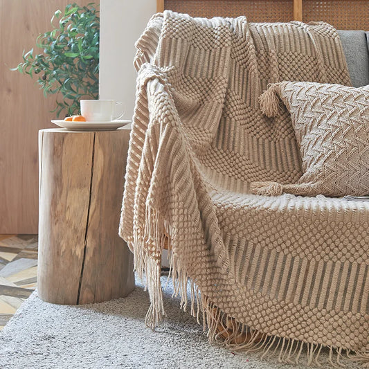 Textured Knit Throw Blanket with Tassels