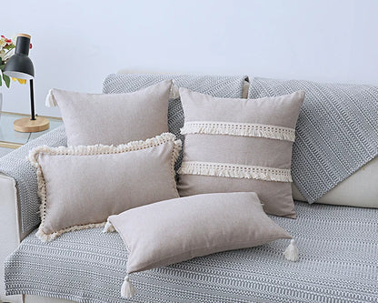 Cotton Linen Cushion Cover with Tassels