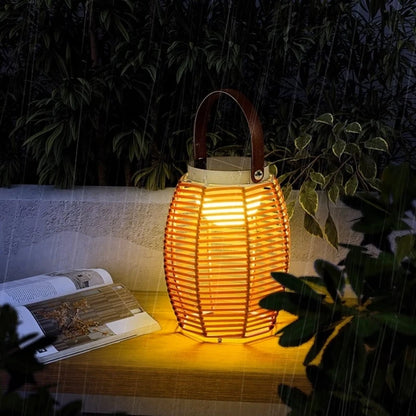 Rattan Solar Table Lamp - Portable Outdoor Light