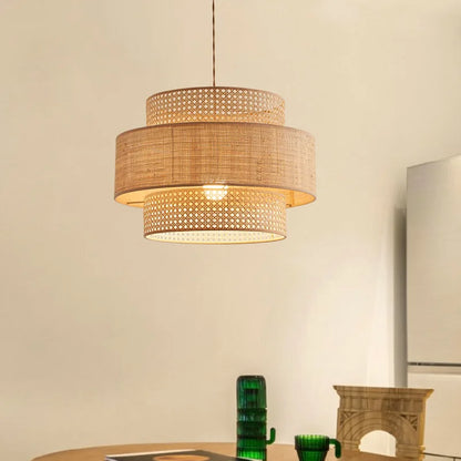3-Layer Rattan Pendant Light - Modern Coastal Style