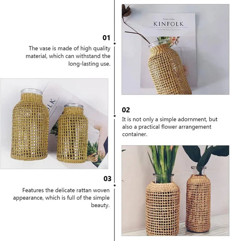 Rattan-Wrapped Glass Vase