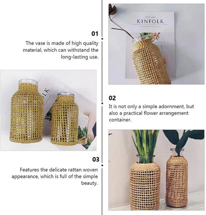 Rattan-Wrapped Glass Vase