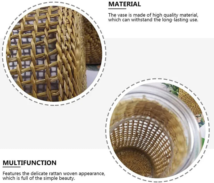 Rattan-Wrapped Glass Vase