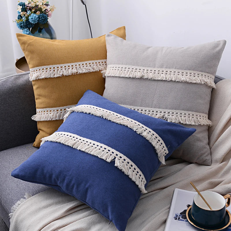 Cotton Linen Cushion Cover with Tassels