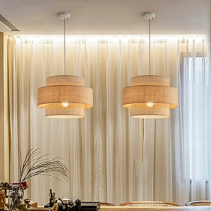 3-Layer Rattan Pendant Light - Modern Coastal Style