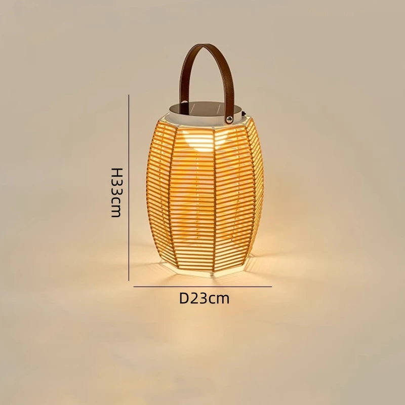 Rattan Solar Table Lamp - Portable Outdoor Light