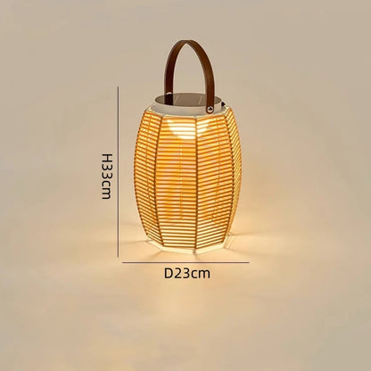 Rattan Solar Table Lamp - Portable Outdoor Light