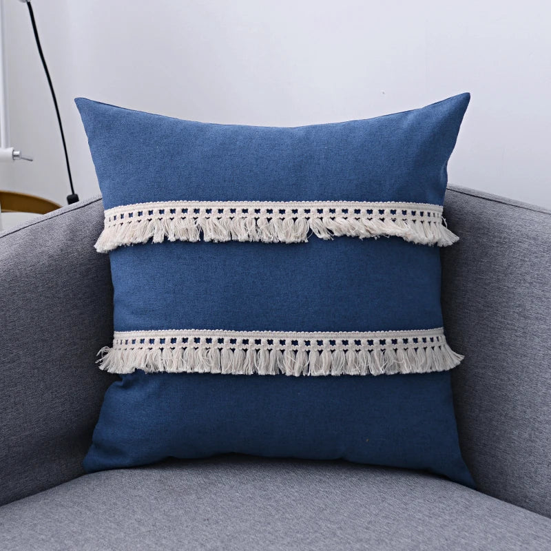 Cotton Linen Cushion Cover with Tassels