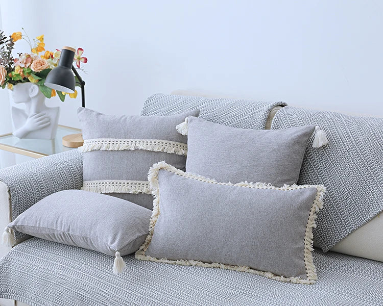 Cotton Linen Cushion Cover with Tassels