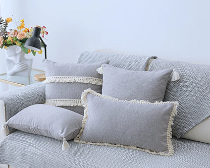 Cotton Linen Cushion Cover with Tassels