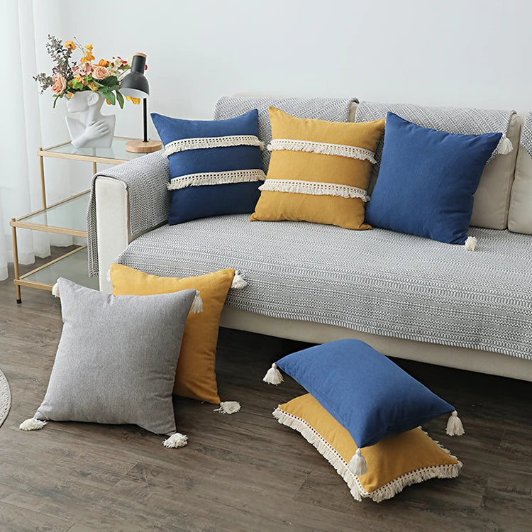 Cotton Linen Cushion Cover with Tassels