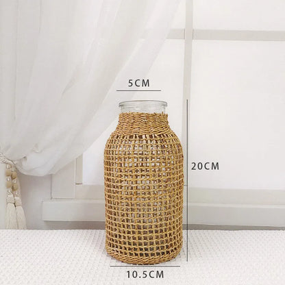 Rattan-Wrapped Glass Vase