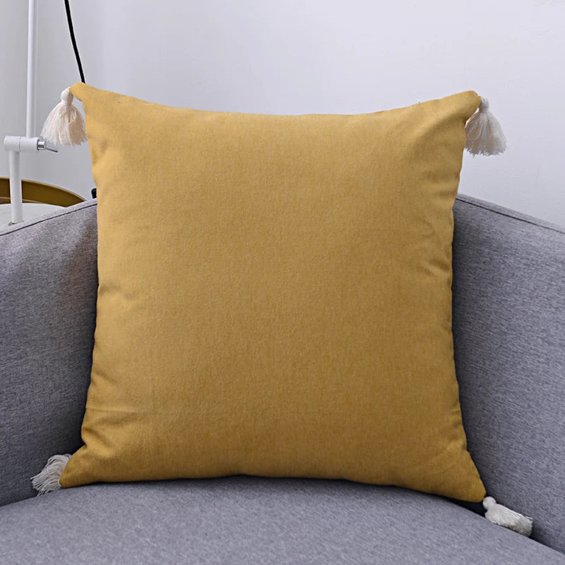 Cotton Linen Cushion Cover with Tassels