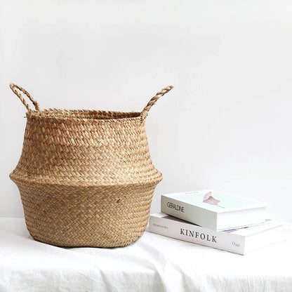 Seagrass Woven Storage Basket - Folding Organizer