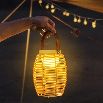 Rattan Solar Table Lamp - Portable Outdoor Light